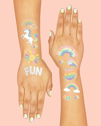 xo, Fetti Rainbow Temporary Tattoos - 46 Glitter Styles for Unicorn Birthday Parties, Baby Showers & Magical Events