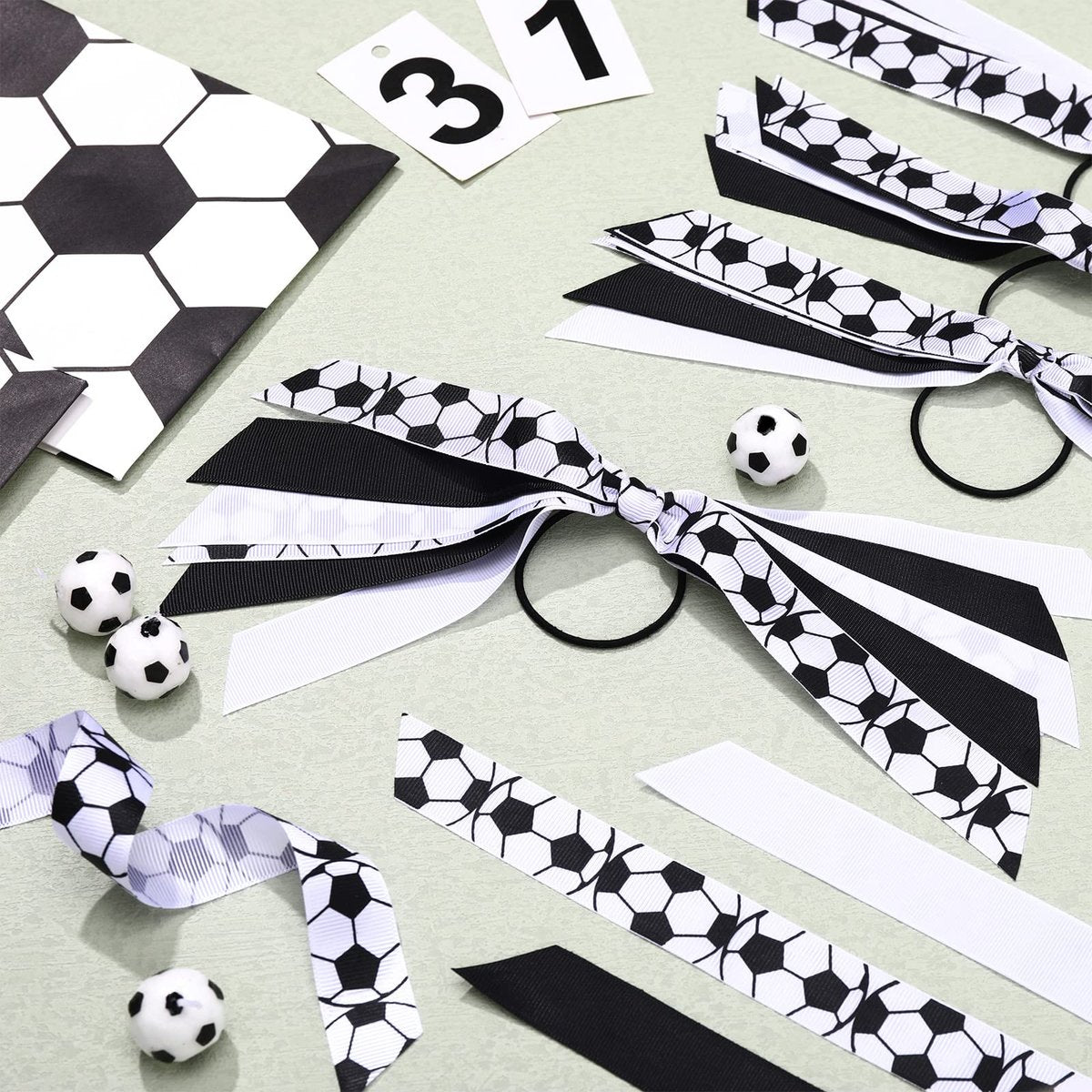 MTLEE Soccer Hair Ties - 10 Pack Ribbon Scrunchies for Girls & Women, Football Pattern Ponytail Holders, Elastic Hair Ties for Sports - görsel 13