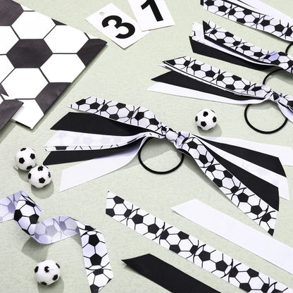 MTLEE Soccer Hair Ties - 10 Pack Ribbon Scrunchies for Girls & Women, Football Pattern Ponytail Holders, Elastic Hair Ties for Sports