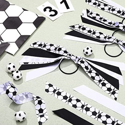 MTLEE Soccer Hair Ties - 10 Pack Ribbon Scrunchies for Girls & Women, Football Pattern Ponytail Holders, Elastic Hair Ties for Sports