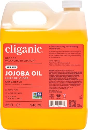 Cliganic Non-GMO Jojoba Oil Bulk 32oz - 100% Pure, Natural Cold Pressed, Unrefined, Hexane Free Oil for Hair & Face Avelisse