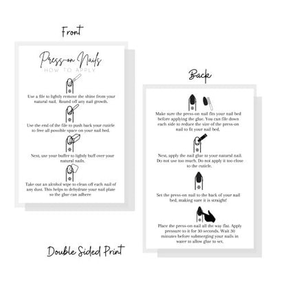 Press On Nail Application Instructions Postcard | 30 Pack | 4x6" Large Postcard | DIY Nail Kit Supplies | White Cardstock