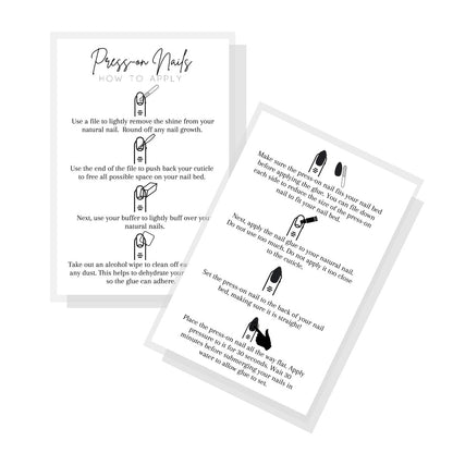 Press On Nail Application Instructions Postcard | 30 Pack | 4x6" Large Postcard | DIY Nail Kit Supplies | White Cardstock
