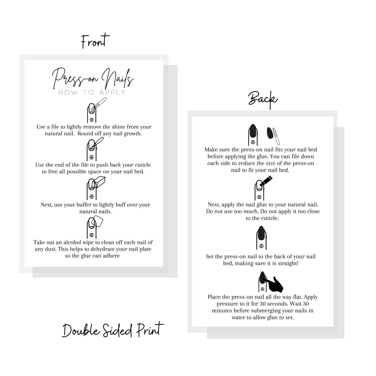 Press On Nail Application Instructions Postcard | 30 Pack | 4x6" Large Postcard | DIY Nail Kit Supplies | White Cardstock - görsel 5