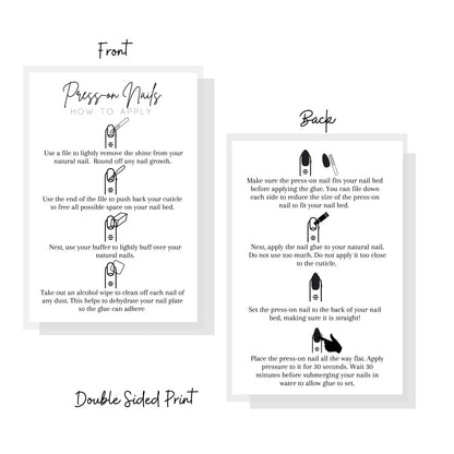Press On Nail Application Instructions Postcard | 30 Pack | 4x6" Large Postcard | DIY Nail Kit Supplies | White Cardstock