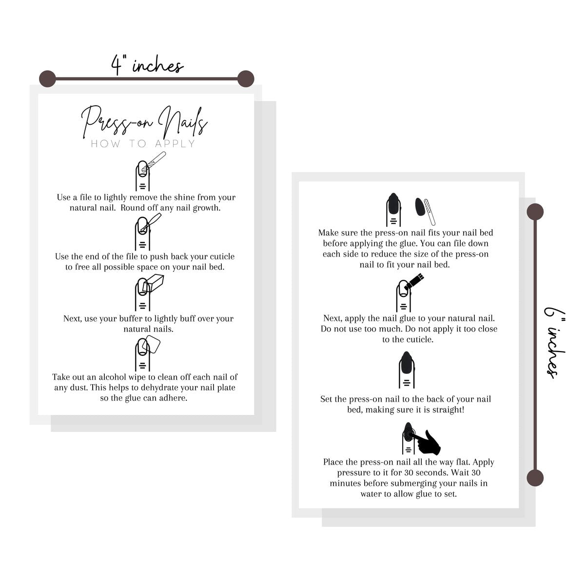 Press On Nail Application Instructions Postcard | 30 Pack | 4x6" Large Postcard | DIY Nail Kit Supplies | White Cardstock - görsel 3