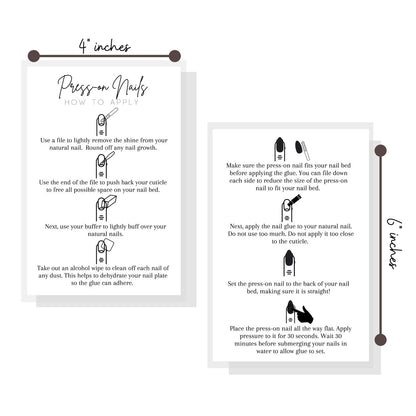 Press On Nail Application Instructions Postcard | 30 Pack | 4x6" Large Postcard | DIY Nail Kit Supplies | White Cardstock