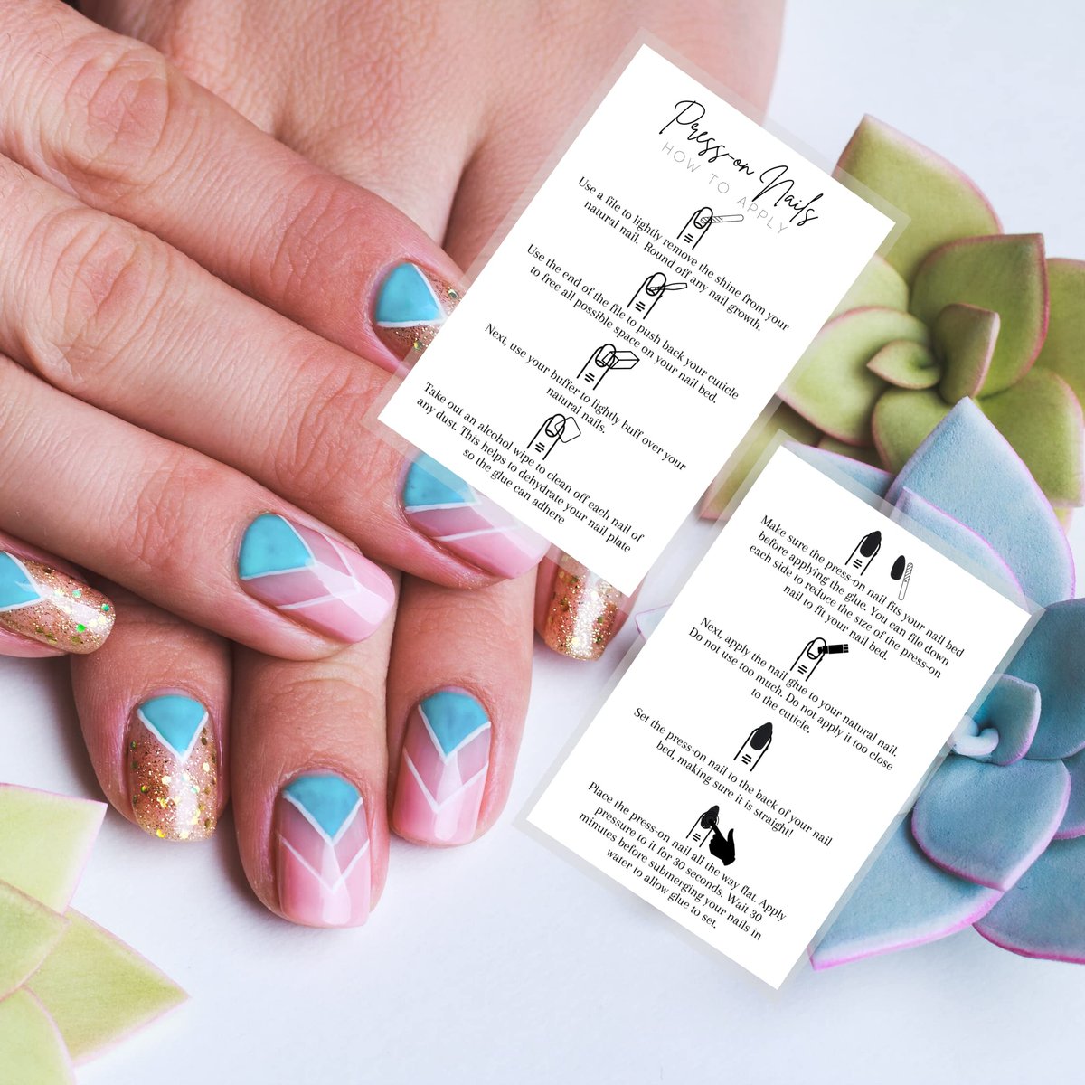 Press On Nail Application Instructions Postcard | 30 Pack | 4x6" Large Postcard | DIY Nail Kit Supplies | White Cardstock - görsel 9