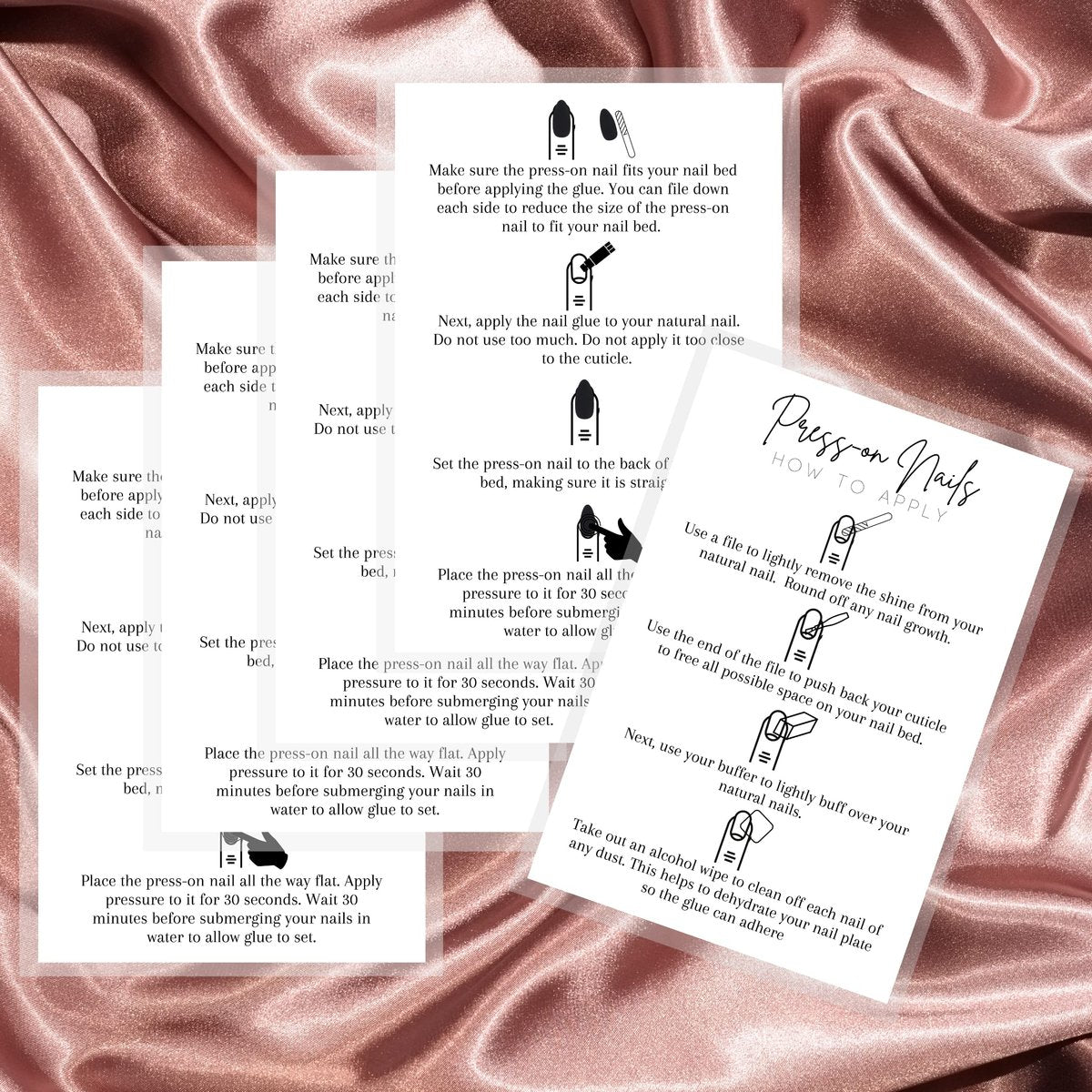 Press On Nail Application Instructions Postcard | 30 Pack | 4x6" Large Postcard | DIY Nail Kit Supplies | White Cardstock - görsel 7