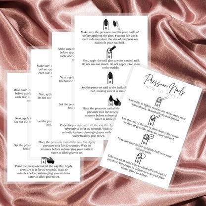 Press On Nail Application Instructions Postcard | 30 Pack | 4x6" Large Postcard | DIY Nail Kit Supplies | White Cardstock
