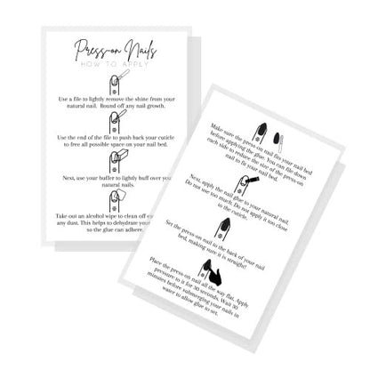Press On Nail Application Instructions Postcard | 30 Pack | 4x6" Large Postcard | DIY Nail Kit Supplies | White Cardstock