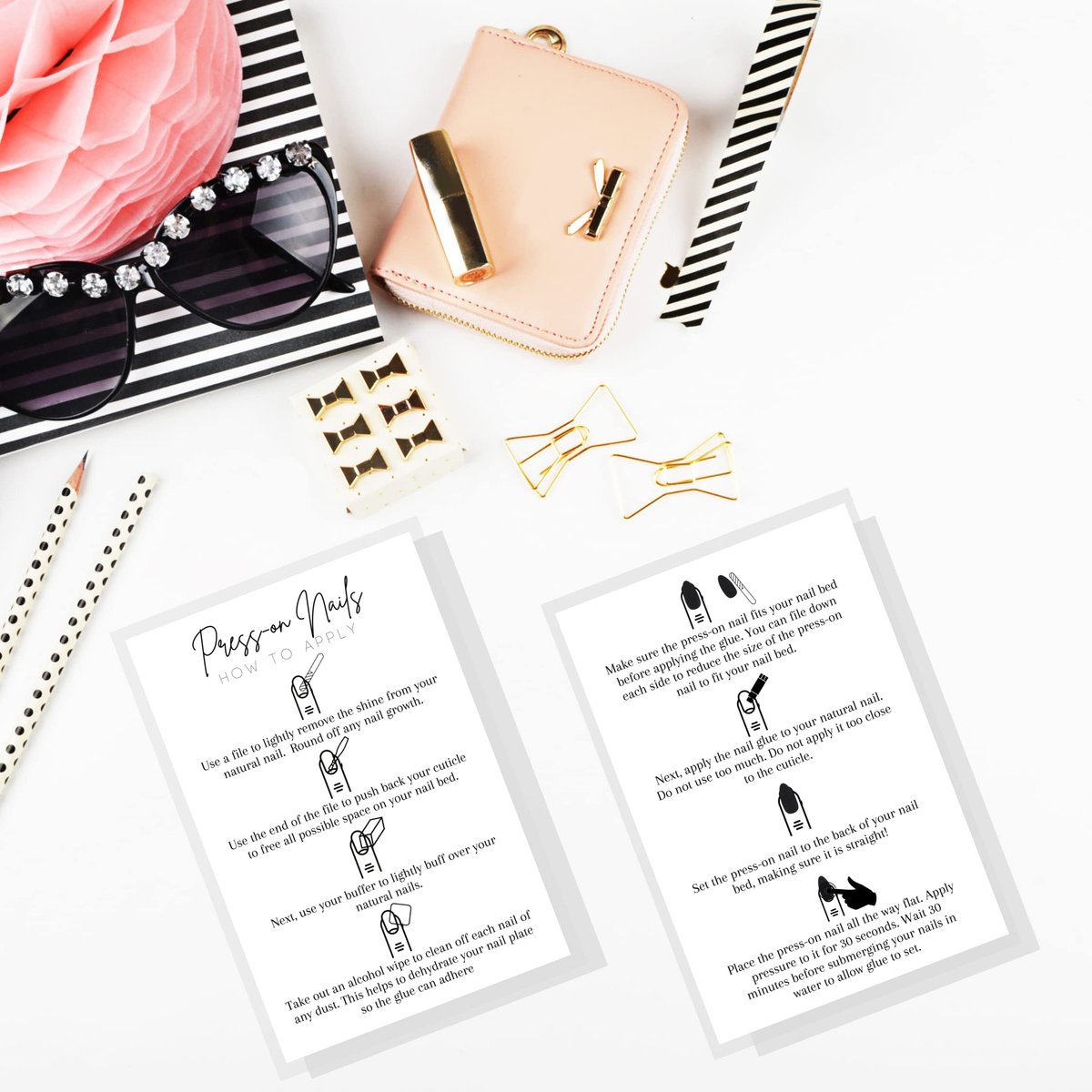 Press On Nail Application Instructions Postcard | 30 Pack | 4x6" Large Postcard | DIY Nail Kit Supplies | White Cardstock - görsel 13