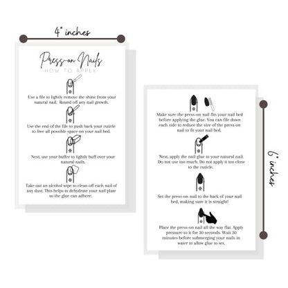 Press On Nail Application Instructions Postcard | 30 Pack | 4x6" Large Postcard | DIY Nail Kit Supplies | White Cardstock
