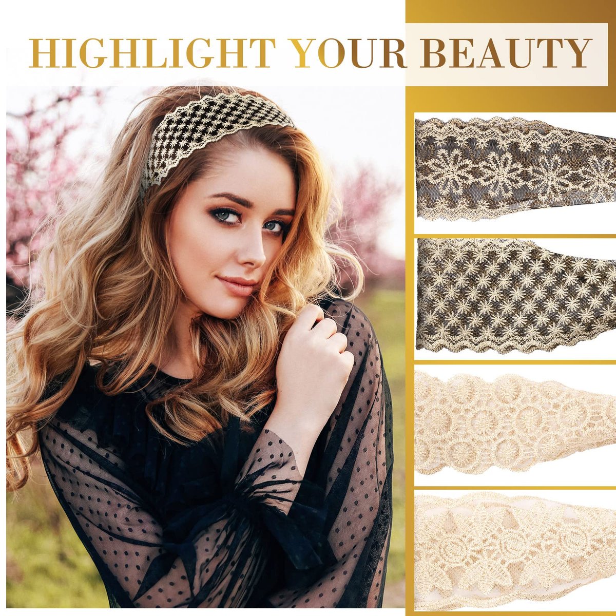 Dilunave 10 PCS Lace Headbands for Women – Elegant Stretch Cloth Hair Accessories for Wedding, Party, and Daily Wear - görsel 5