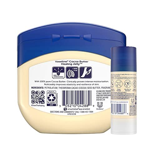 Vaseline Rich Moisturizing Healing Jelly Cocoa Butter 13 oz + Cocoa Shimmer Stick 1.4 oz Bundle for Radiant, Shimmering, Moisturized Skin Avelisse