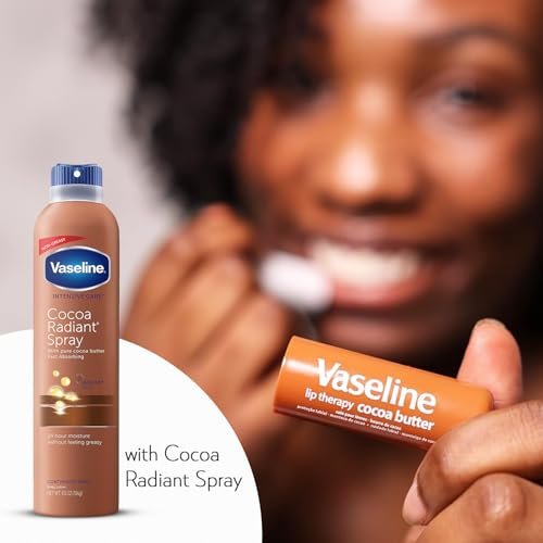 Vaseline Cocoa Radiant Spray 2-Pack + Lip Therapy Cocoa Butter Lip Balm – 3 Piece Set for Dry Skin Avelisse