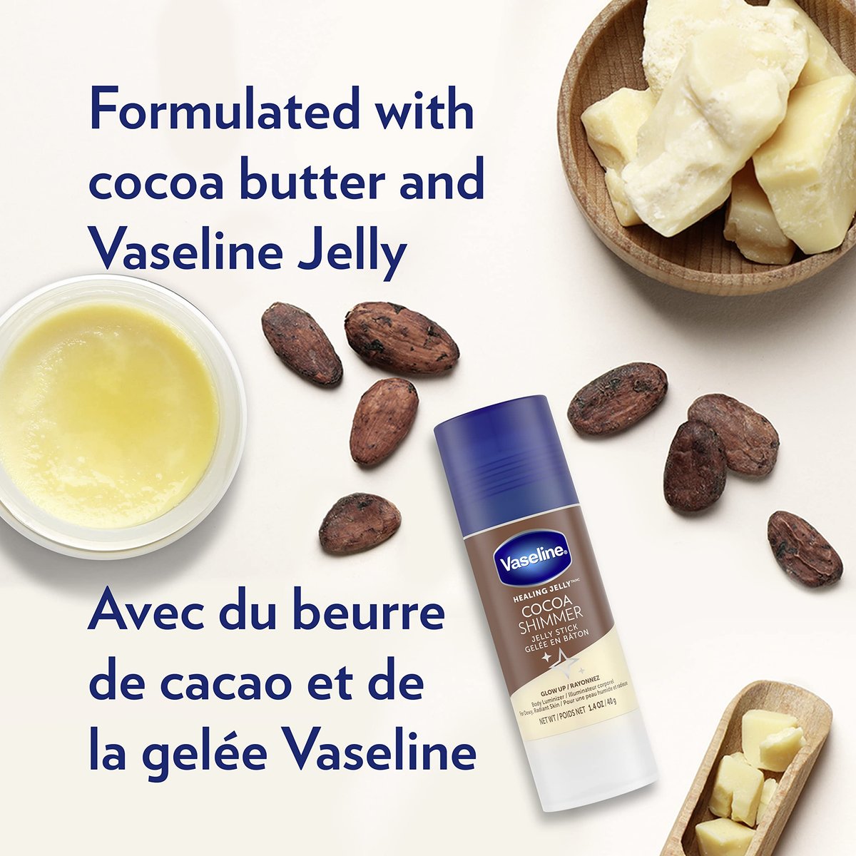 Vaseline Intensive Care Cocoa Radiant Lotion, 20.3 oz + Healing Jelly Butter, 7.5 oz + Shimmer Stick, 1.4 oz - 3 Piece Set Avelisse