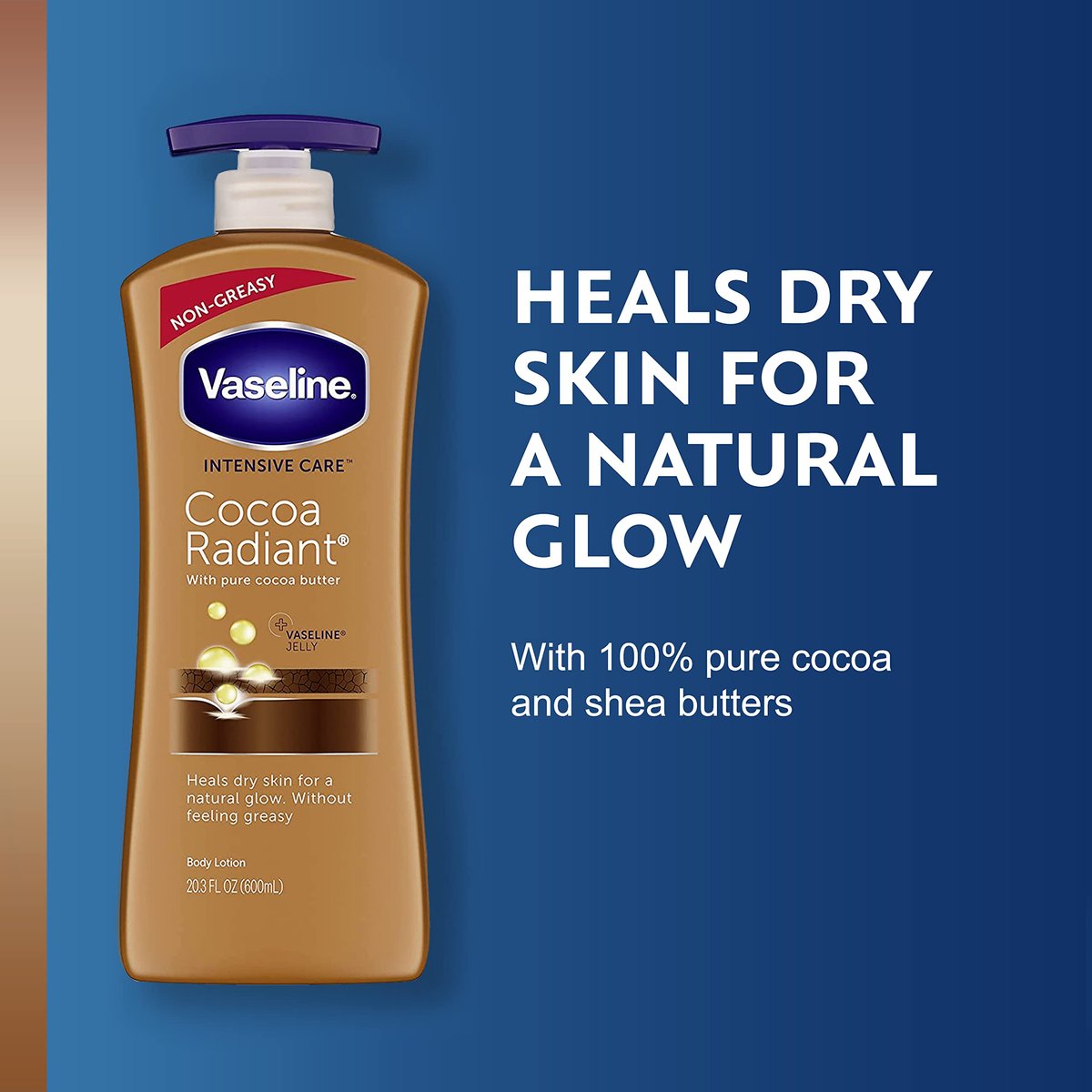 Vaseline Intensive Care Cocoa Radiant Lotion, 20.3 oz + Healing Jelly Butter, 7.5 oz + Shimmer Stick, 1.4 oz - 3 Piece Set Avelisse