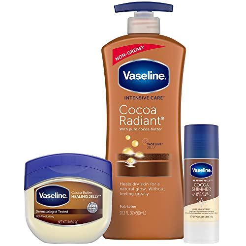 Vaseline Intensive Care Cocoa Radiant Lotion, 20.3 oz + Healing Jelly Butter, 7.5 oz + Shimmer Stick, 1.4 oz - 3 Piece Set Avelisse