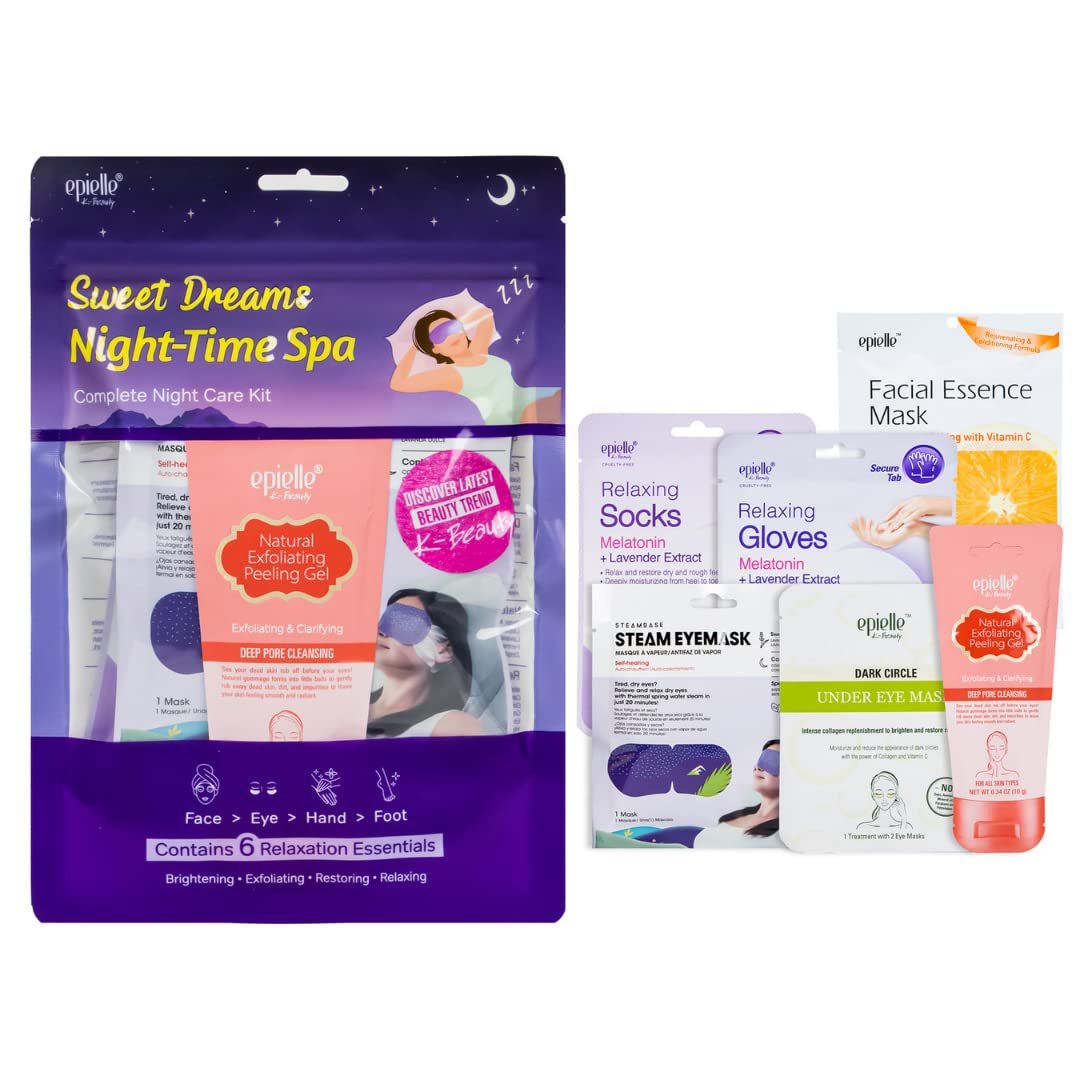 Epielle Sweet Dream Night-Time Spa Kit – 6 Relaxation Essentials for Radiant Skin, Self Care Gifts for Women, Korean Skin Care Set Avelisse
