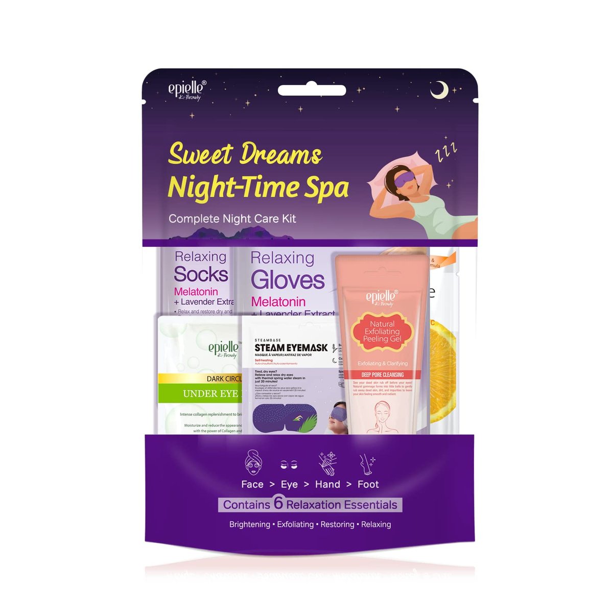 Epielle Sweet Dream Night-Time Spa Kit – 6 Relaxation Essentials for Radiant Skin, Self Care Gifts for Women, Korean Skin Care Set Avelisse