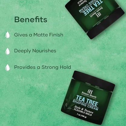 Botanic Hearth Tea Tree Shaping Cream – Hair Styling Cream with Collagen & Biotin for Strong, Flexible Hold – 7 oz