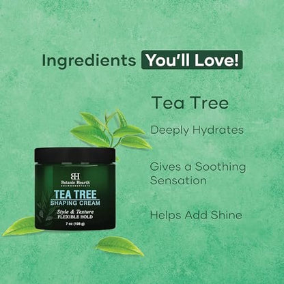 Botanic Hearth Tea Tree Shaping Cream – Hair Styling Cream with Collagen & Biotin for Strong, Flexible Hold – 7 oz