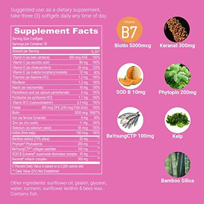 UpNourish Hair Growth Vitamins for Women - Proven Formula with KERANAT, DHT Blocker PHYTOPIN, Biotin 5000 mcg & SOD - 90 Count Avelisse