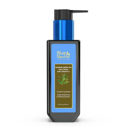 Blue Nectar Green Tea Face Moisturizer for Oily Skin with Vitamin C, Rosehip Oil & 14 Ayurvedic Herbs - 3.38 Fl Oz