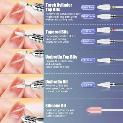 Depvko 20Pcs Nail Drill Bits Set - 3/32'' Ceramic Carbide Bits for Cuticle Removal, Manicure & Pedicure