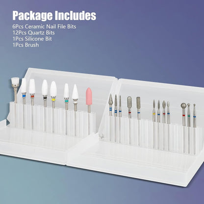 Depvko 20Pcs Nail Drill Bits Set - 3/32'' Ceramic Carbide Bits for Cuticle Removal, Manicure & Pedicure
