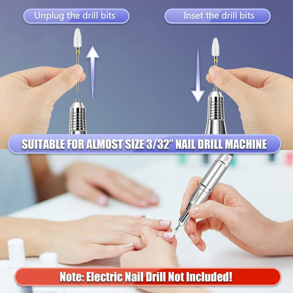 Depvko 20Pcs Nail Drill Bits Set - 3/32'' Ceramic Carbide Bits for Cuticle Removal, Manicure & Pedicure