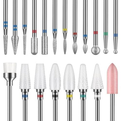 Depvko 20Pcs Nail Drill Bits Set - 3/32'' Ceramic Carbide Bits for Cuticle Removal, Manicure & Pedicure