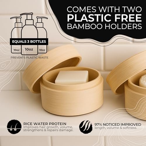 Viori Hidden Waterfall Shampoo and Conditioner Bar Set with Bamboo Holder – Rice Water for Hair Growth, Sulfate-Free Solid Bars Avelisse