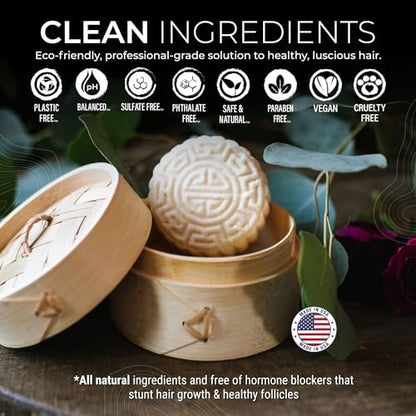 Viori Hidden Waterfall Shampoo and Conditioner Bar Set with Bamboo Holder – Rice Water for Hair Growth, Sulfate-Free Solid Bars Avelisse