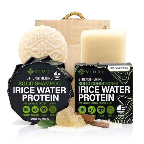 Viori Hidden Waterfall Shampoo and Conditioner Bar Set with Bamboo Holder – Rice Water for Hair Growth, Sulfate-Free Solid Bars Avelisse