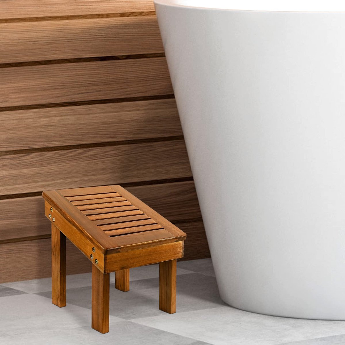 Teak Wood Shower Foot Stool for Shaving Legs – Sturdy Shower Foot Rest for Bathroom Avelisse