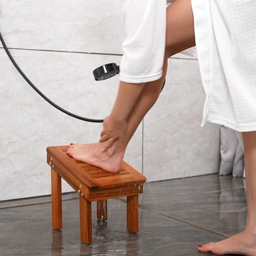 Teak Wood Shower Foot Stool for Shaving Legs – Sturdy Shower Foot Rest for Bathroom Avelisse