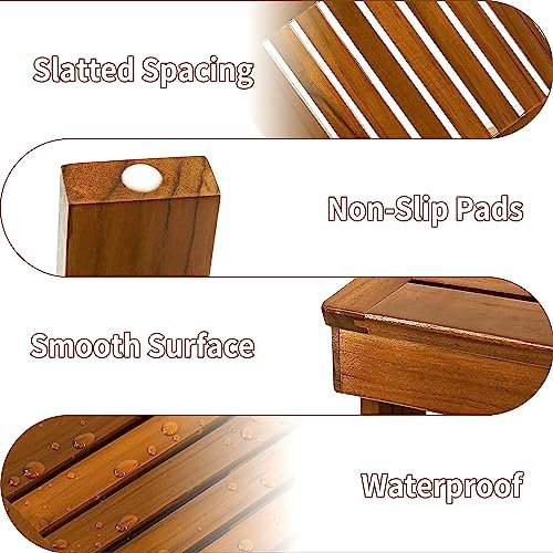 Teak Wood Shower Foot Stool for Shaving Legs – Sturdy Shower Foot Rest for Bathroom Avelisse