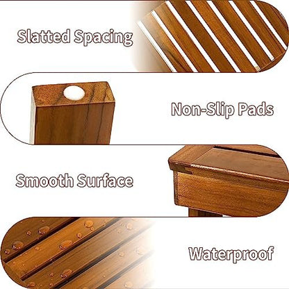 Teak Wood Shower Foot Stool for Shaving Legs – Sturdy Shower Foot Rest for Bathroom Avelisse