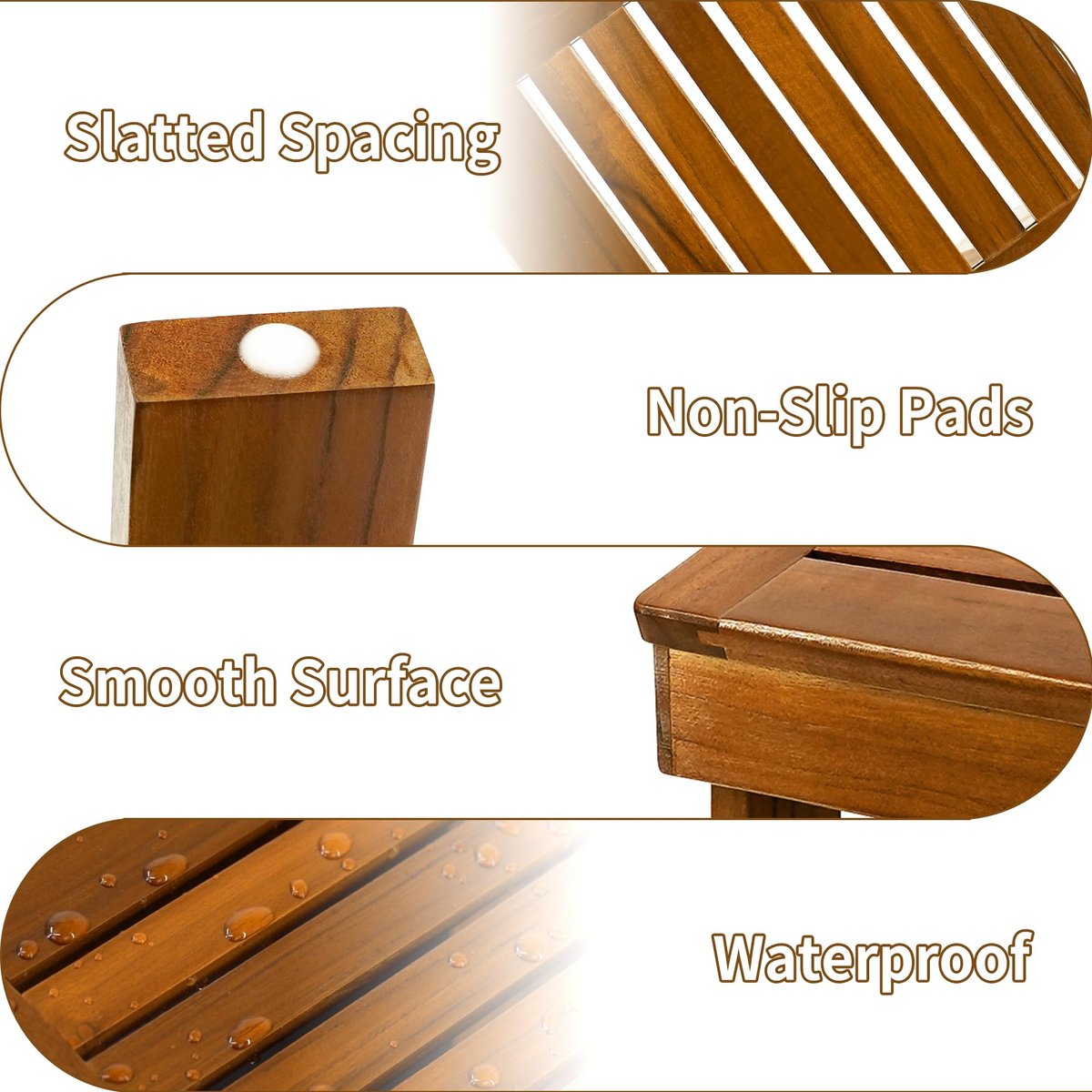Teak Wood Shower Foot Stool for Shaving Legs – Sturdy Shower Foot Rest for Bathroom Avelisse