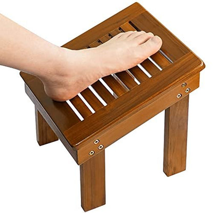 Teak Wood Shower Foot Stool for Shaving Legs – Sturdy Shower Foot Rest for Bathroom Avelisse
