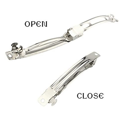 LEEFONE 50 Pack 80mm Silver Iron Blank French Barrette Hair Clips for DIY Hair Clip Craft Bows
