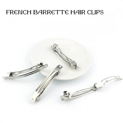 LEEFONE 50 Pack 80mm Silver Iron Blank French Barrette Hair Clips for DIY Hair Clip Craft Bows
