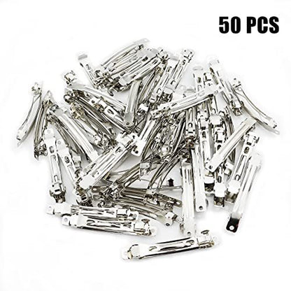 LEEFONE 50 Pack 80mm Silver Iron Blank French Barrette Hair Clips for DIY Hair Clip Craft Bows