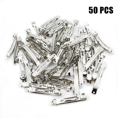 LEEFONE 50 Pack 80mm Silver Iron Blank French Barrette Hair Clips for DIY Hair Clip Craft Bows