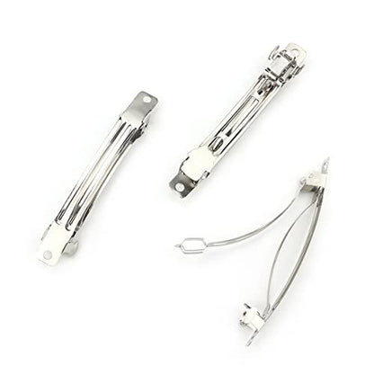 LEEFONE 50 Pack 80mm Silver Iron Blank French Barrette Hair Clips for DIY Hair Clip Craft Bows