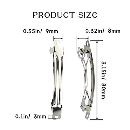 LEEFONE 50 Pack 80mm Silver Iron Blank French Barrette Hair Clips for DIY Hair Clip Craft Bows