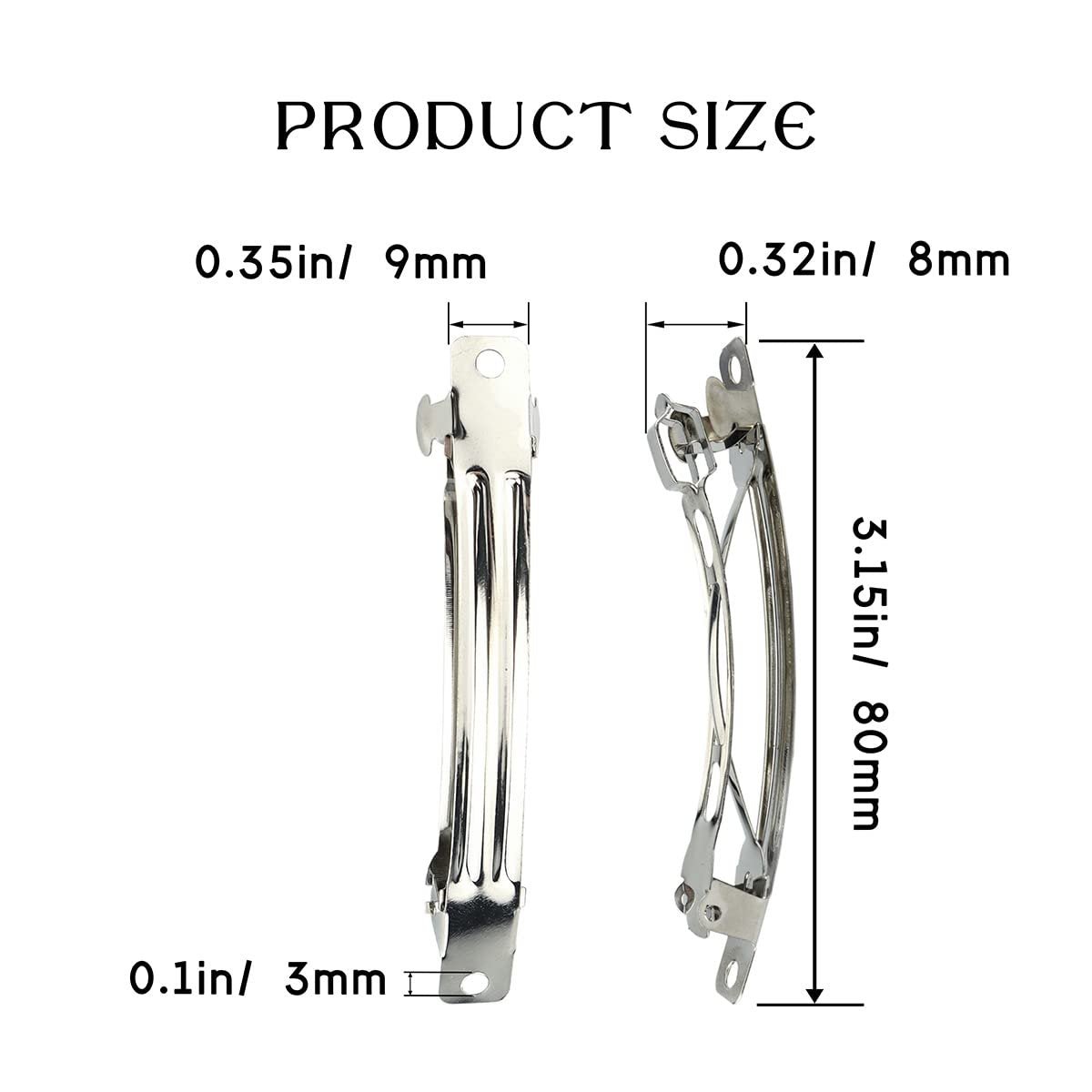 LEEFONE 50 Pack 80mm Silver Iron Blank French Barrette Hair Clips for DIY Hair Clip Craft Bows - görsel 3