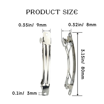 LEEFONE 50 Pack 80mm Silver Iron Blank French Barrette Hair Clips for DIY Hair Clip Craft Bows